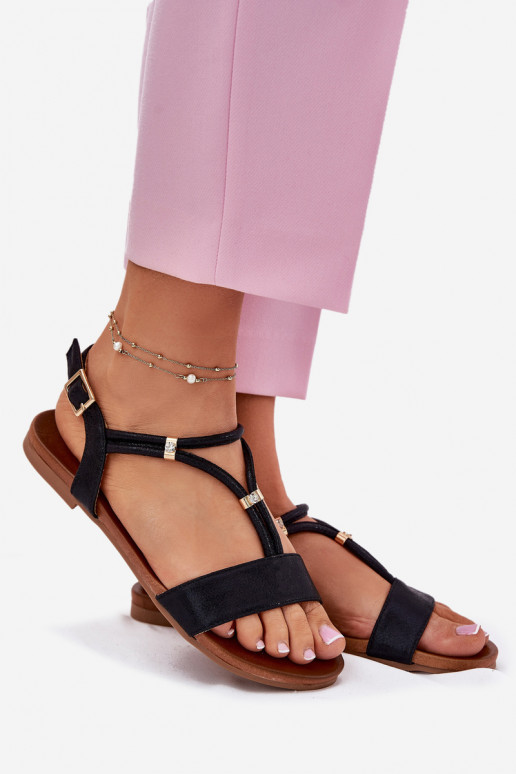 Dámske Ploché sandále S pruhmi S.Barski KV51-120 čierna