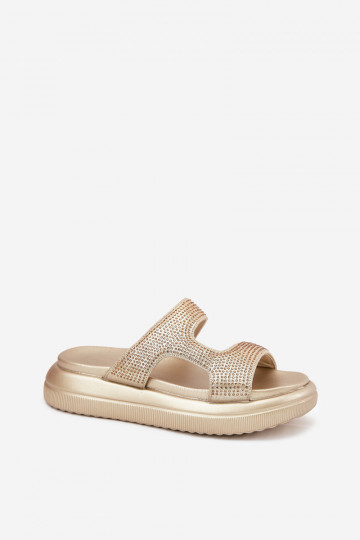 Zdobené Dámske papuče s platformou zlatej farby Jestella 2