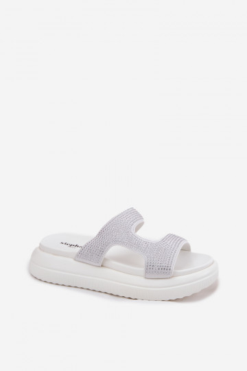 Zdobené Dámske papuče s platformou biela farba Jestella 2
