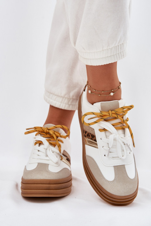 Tenisky model obuvi Dámske s platformou Z PodInójnym Šnurovaniem so vzormi leopardej kožušiny biela farba Niteria Tenisky model obuvi Dámske s platformou Z PodInójnym Šnurovaniem so vzormi leopardej kožušiny biela farba Niteria