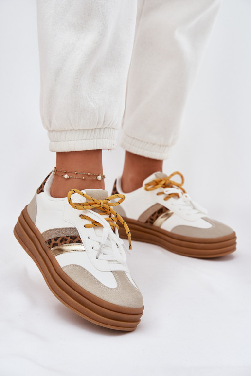 Tenisky model obuvi Dámske s platformou Z PodInójnym Šnurovaniem so vzormi leopardej kožušiny biela farba Niteria Tenisky model obuvi Dámske s platformou Z PodInójnym Šnurovaniem so vzormi leopardej kožušiny biela farba Niteria