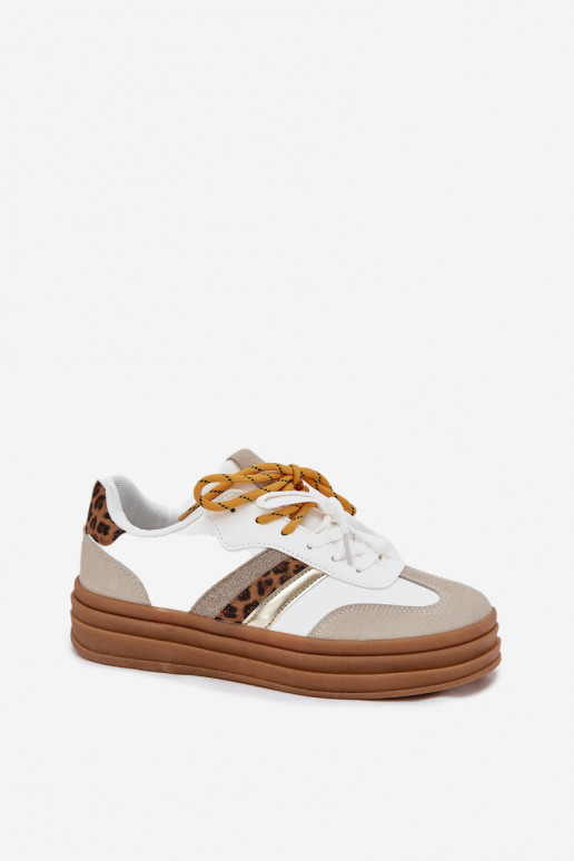 Tenisky model obuvi Dámske s platformou Z PodInójnym Šnurovaniem so vzormi leopardej kožušiny biela farba Niteria Tenisky model obuvi Dámske s platformou Z PodInójnym Šnurovaniem so vzormi leopardej kožušiny biela farba Niteria
