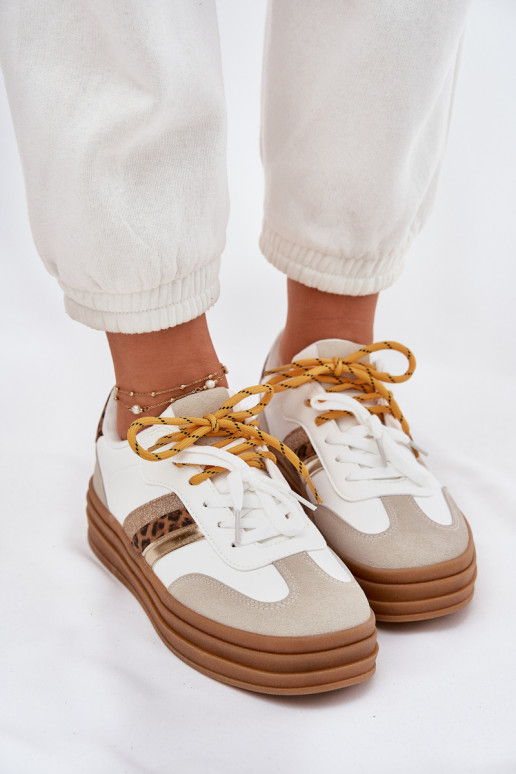 Tenisky model obuvi Dámske s platformou Z PodInójnym Šnurovaniem so vzormi leopardej kožušiny biela farba Niteria Tenisky model obuvi Dámske s platformou Z PodInójnym Šnurovaniem so vzormi leopardej kožušiny biela farba Niteria