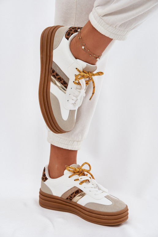 Tenisky model obuvi Dámske s platformou Z PodInójnym Šnurovaniem so vzormi leopardej kožušiny biela farba Niteria Tenisky model obuvi Dámske s platformou Z PodInójnym Šnurovaniem so vzormi leopardej kožušiny biela farba Niteria