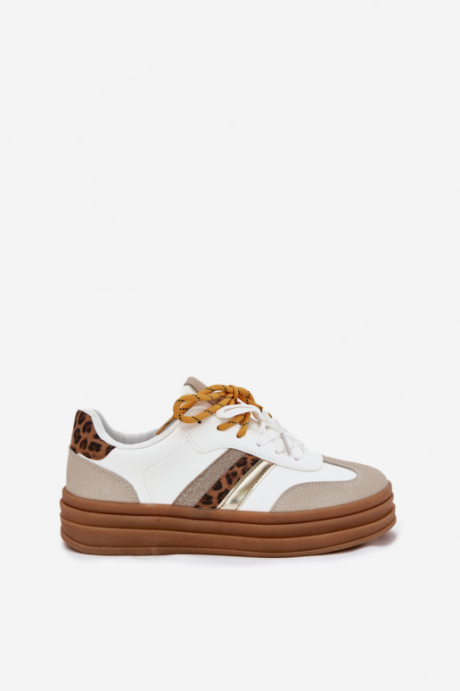 Tenisky model obuvi Dámske s platformou Z PodInójnym Šnurovaniem so vzormi leopardej kožušiny biela farba Niteria Tenisky model obuvi Dámske s platformou Z PodInójnym Šnurovaniem so vzormi leopardej kožušiny biela farba Niteria