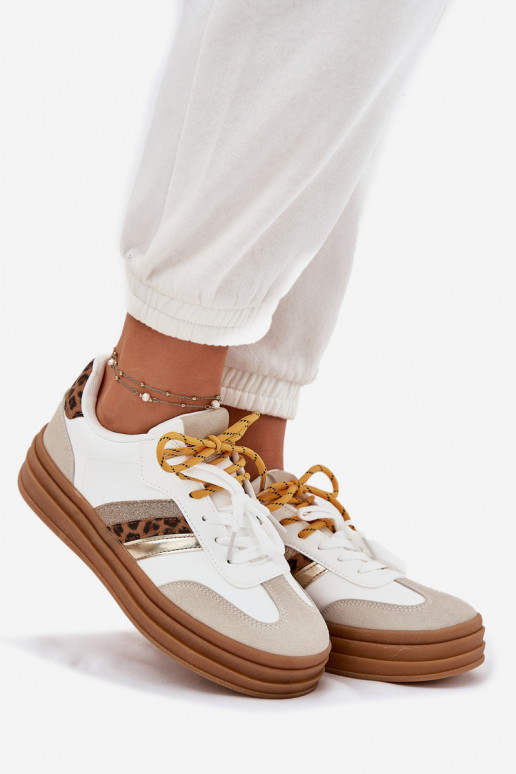 Tenisky model obuvi Dámske s platformou Z PodInójnym Šnurovaniem so vzormi leopardej kožušiny biela farba Niteria Tenisky model obuvi Dámske s platformou Z PodInójnym Šnurovaniem so vzormi leopardej kožušiny biela farba Niteria