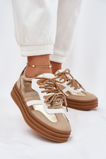 Tenisky model obuvi Dámske s platformou Z PodInójnym Šnurovaniem so vzormi leopardej kožušiny zlatej farby Niteria