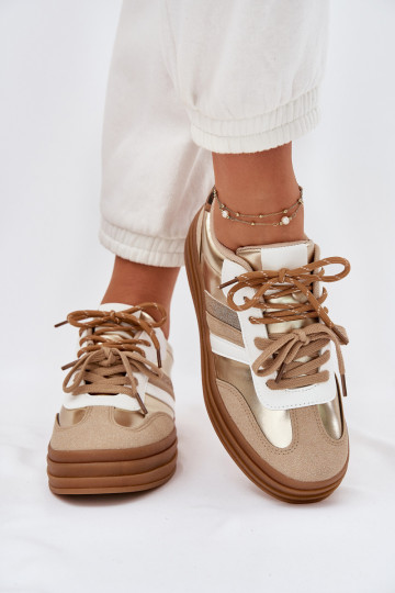 Tenisky model obuvi Dámske s platformou Z PodInójnym Šnurovaniem so vzormi leopardej kožušiny zlatej farby Niteria 2