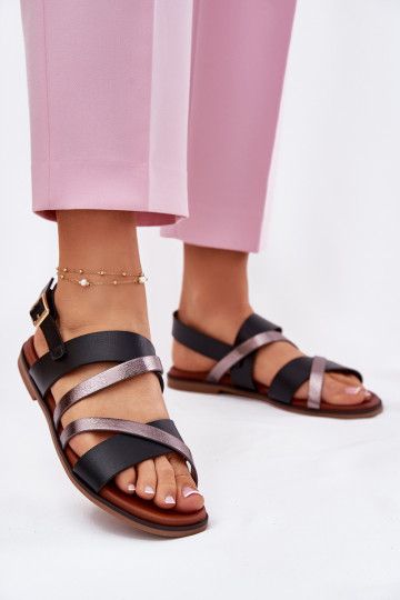 Dámske sandále so širokými podpätkami S pruhmi Sergio Leone SK086H čierna