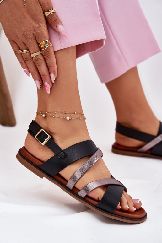 Dámske sandále so širokými podpätkami S pruhmi Sergio Leone SK086H čierna Dámske sandále so širokými podpätkami S pruhmi Sergio Leone SK086H čierna