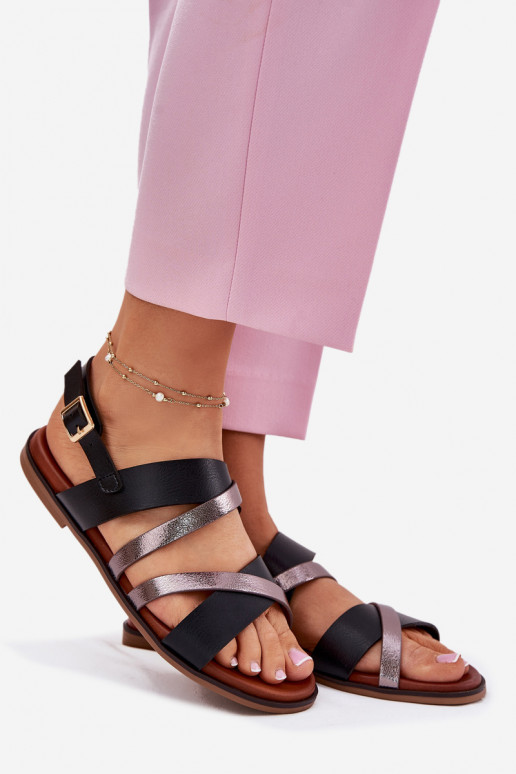 Dámske sandále so širokými podpätkami S pruhmi Sergio Leone SK086H čierna Dámske sandále so širokými podpätkami S pruhmi Sergio Leone SK086H čierna