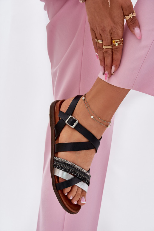 Dámske ploché sandále S pruhmi Sergio Leone SK087H čierna Dámske ploché sandále S pruhmi Sergio Leone SK087H čierna