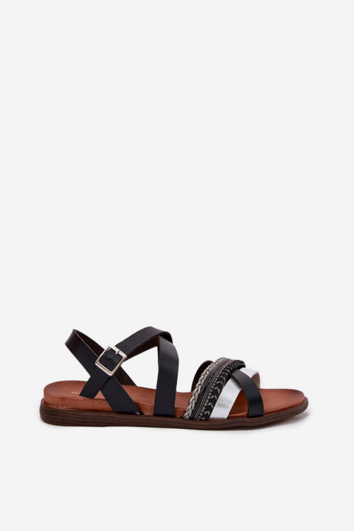 Dámske ploché sandále S pruhmi Sergio Leone SK087H čierna Dámske ploché sandále S pruhmi Sergio Leone SK087H čierna