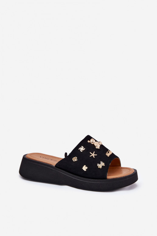 Dámske semišové papuče Z Przypinkami Vinceza 66741 čierna