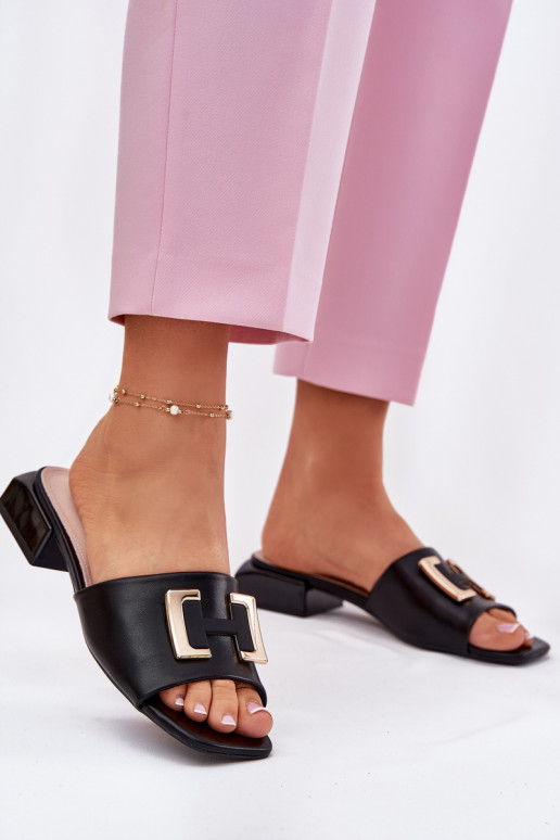 Elegantný štýl Dámske papuče Zapnuté Klocku Ze zlatej farbym Detalem Vinceza 62229 čierna