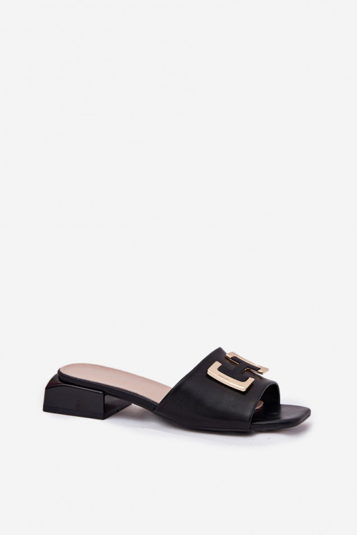 Elegantný štýl Dámske papuče Zapnuté Klocku Ze zlatej farbym Detalem Vinceza 62229 čierna