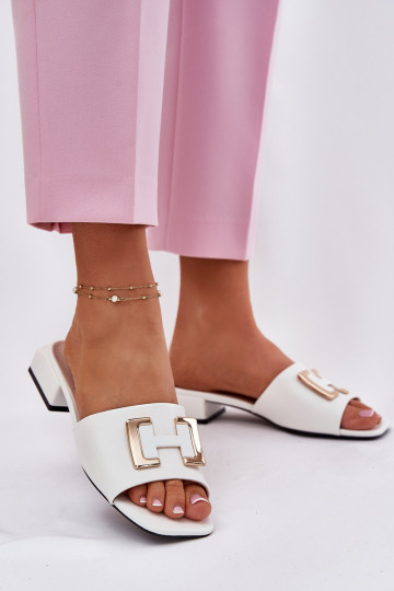 Elegantný štýl Dámske papuče Zapnuté Klocku Ze zlatej farbym Detalem Vinceza 62229 biela farba 2