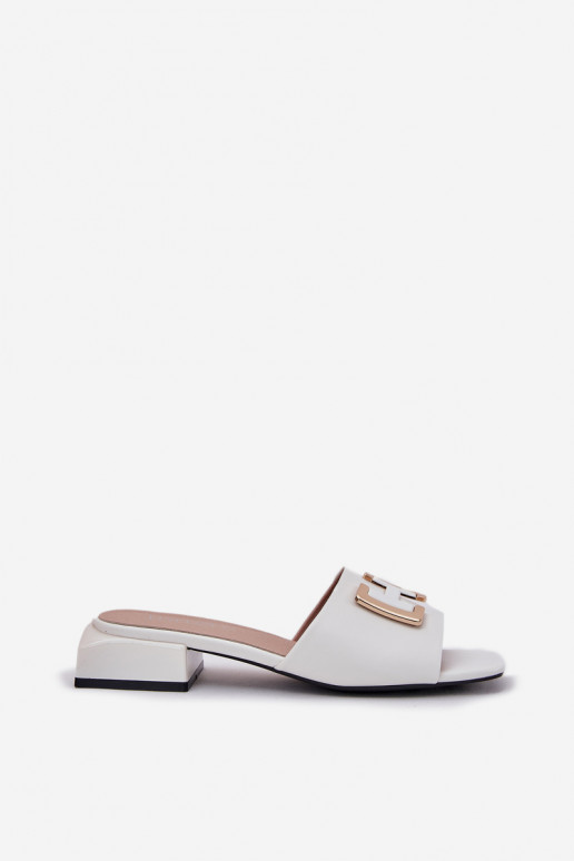 Elegantný štýl Dámske papuče Zapnuté Klocku Ze zlatej farbym Detalem Vinceza 62229 biela farba