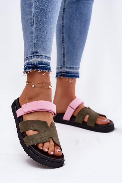 Dámske papuče Z s lepiacim zapínanímem Vinceza 17401 zelená-Ružová