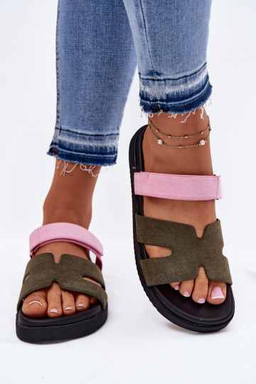 Dámske papuče Z s lepiacim zapínanímem Vinceza 17401 zelená-Ružová 2