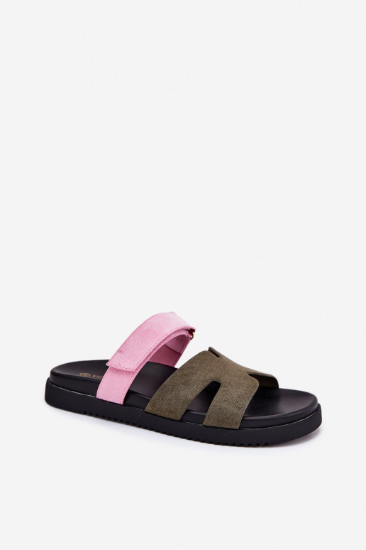 Dámske papuče Z s lepiacim zapínanímem Vinceza 17401 zelená-Ružová