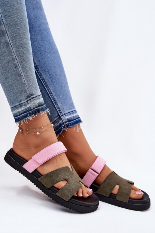 Dámske papuče Z s lepiacim zapínanímem Vinceza 17401 zelená-Ružová