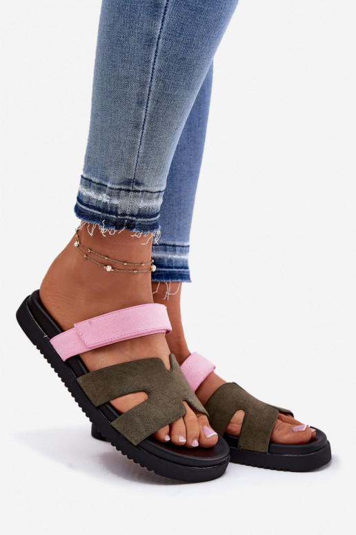 Dámske papuče Z s lepiacim zapínanímem Vinceza 17401 zelená-Ružová