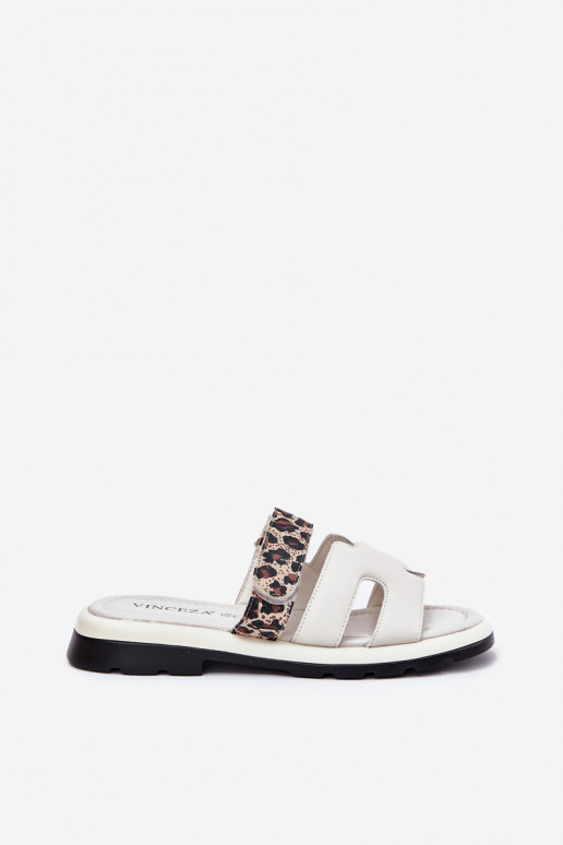 Kožené papuče Dámske Z s lepiacim zapínanímem so vzormi leopardej kožušiny Vinceza 66769 slonovina Kožené papuče Dámske Z s lepiacim zapínanímem so vzormi leopardej kožušiny Vinceza 66769 slonovina