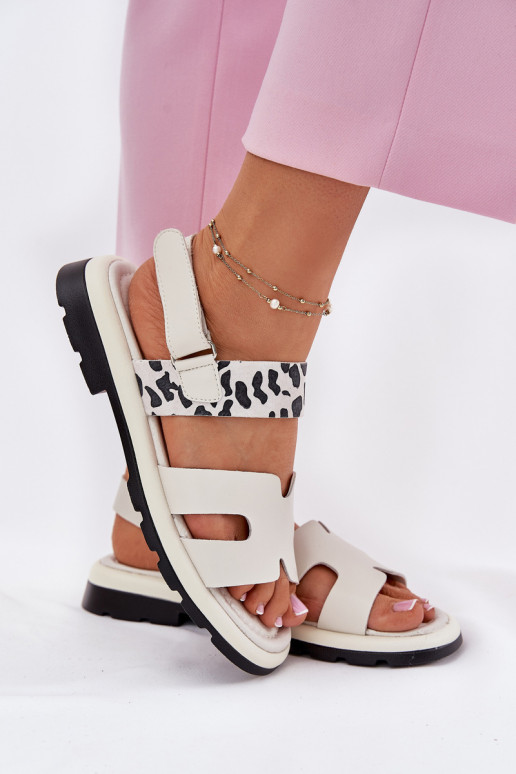 Dámske sandále Dámske so širokými podpätkami so vzormi leopardej kožušiny Vinceza 66780 béžová
