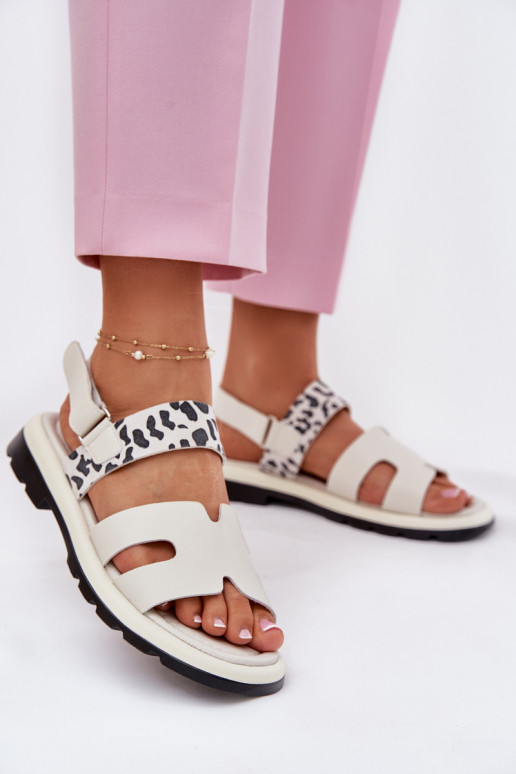 Dámske sandále Dámske so širokými podpätkami so vzormi leopardej kožušiny Vinceza 66780 béžová