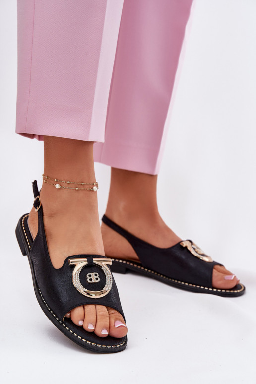Elegantný štýl sandále s ozdobami so širokými podpätkami S.Barski KV51-003 čierna Elegantný štýl sandále s ozdobami so širokými podpätkami S.Barski KV51-003 čierna