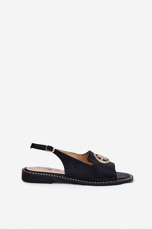 Dámske sandále so širokými podpätkami s ozdobami S.Barski KV51-002 čierna