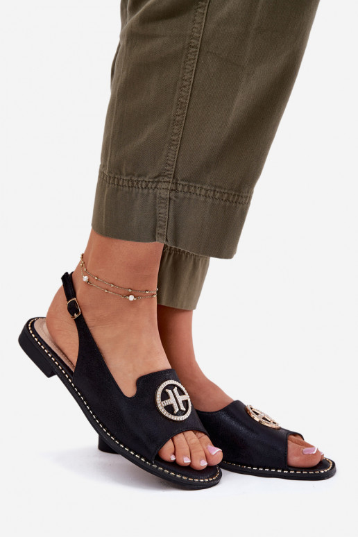 Dámske sandále so širokými podpätkami s ozdobami S.Barski KV51-002 čierna