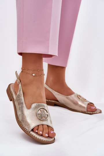Dámske sandále so širokými podpätkami s ozdobami S.Barski KV51-002 zlatej farby