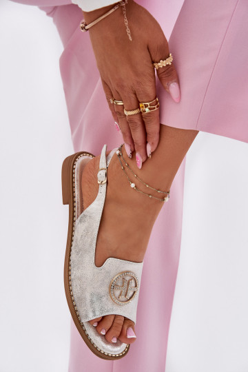 Dámske sandále so širokými podpätkami s ozdobami S.Barski KV51-002 strieborná farba