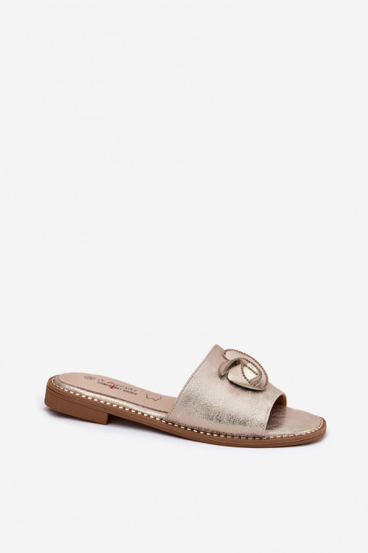 Dámske papuče so širokými podpätkami S Ornatem Detalem KV51-007 zlatej farby