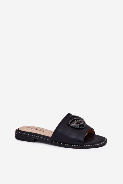 Dámske papuče so širokými podpätkami S Ornatem Detalem KV51-007 čierna