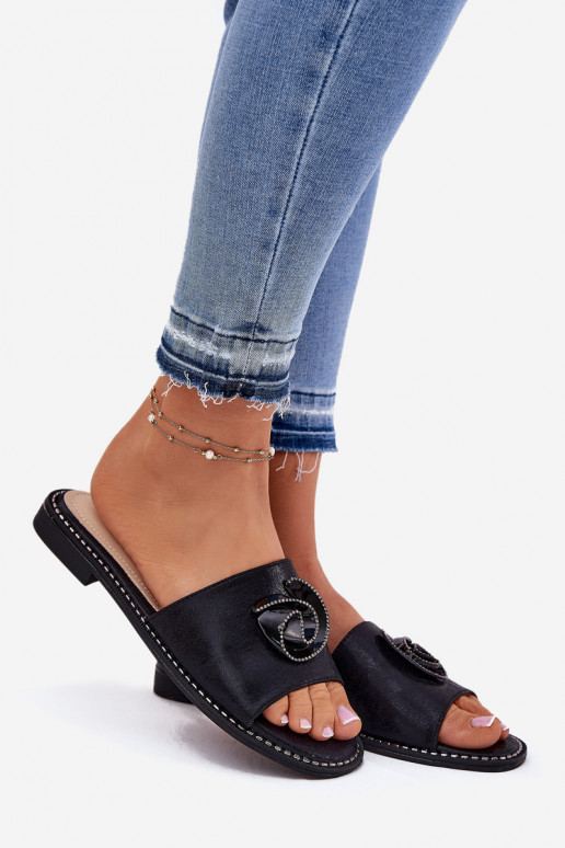 Dámske papuče so širokými podpätkami S Ornatem Detalem KV51-007 čierna