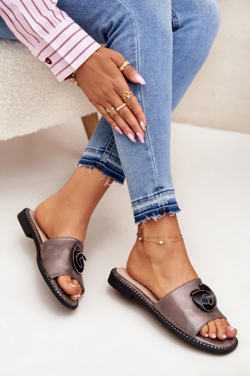 Dámske papuče so širokými podpätkami S Ornatem Detalem KV51-007 sivá