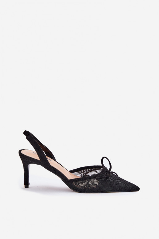 s čipkovými motívmi štekle s otvorenou pätou čierna Annivirae