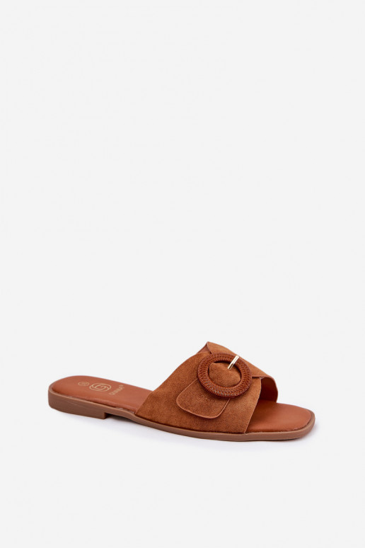 Dámske papuče so širokými podpätkami s prackami Hnedá farba Lanoni