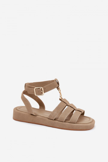 Dámske sandále na platforme s detailmi v zlatej farbe Kartia khaki farby 2