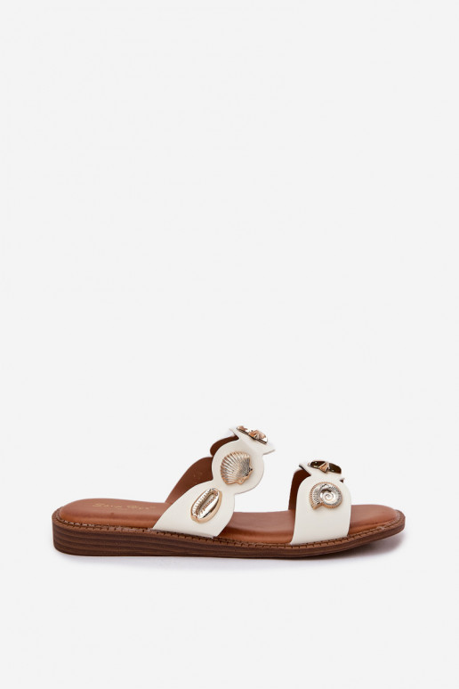 Dámske papuče Ze zlatej farbymi Przypinkami biela farba Jenoriela