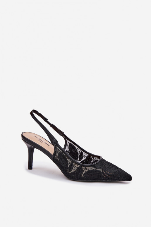 s čipkovými motívmi štekle sandále s otvorenou pätou čierna Lisaviela