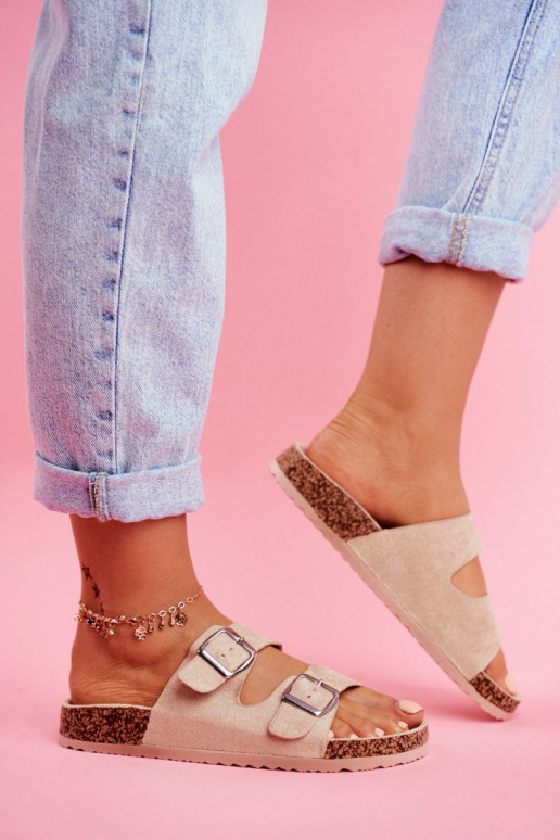 Dámske Papuče Zapnuté Korek s prackami béžová Si Senor