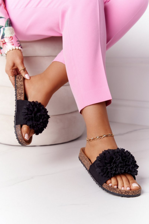 Papuče Zapnuté korkovej podrážke čierna FloInerbomb