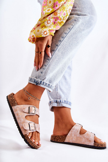 Dámske Papuče Zapnuté Korek s prackami farba ružového zlata Vivio 2