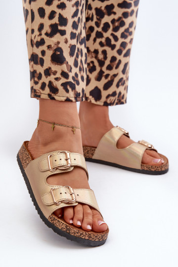 Dámske papuče s prackami zlatej farby Fronila