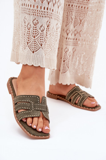 Zdobené Papuče so širokými podpätkami zelená farba Anniles