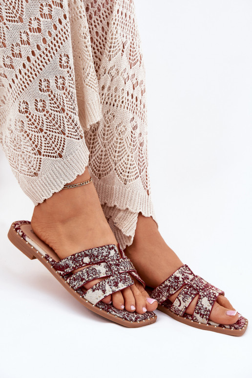 Zdobené Papuče so širokými podpätkami bordová Anniles Zdobené Papuče so širokými podpätkami bordová Anniles